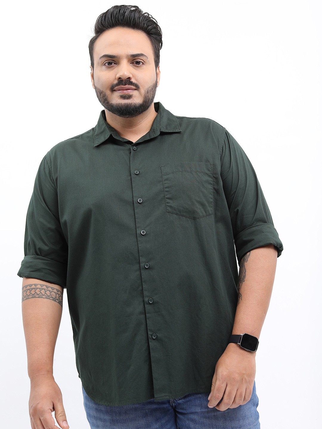 

HIGHLANDER Men Plus Size Casual Cotton Shirt, Olive