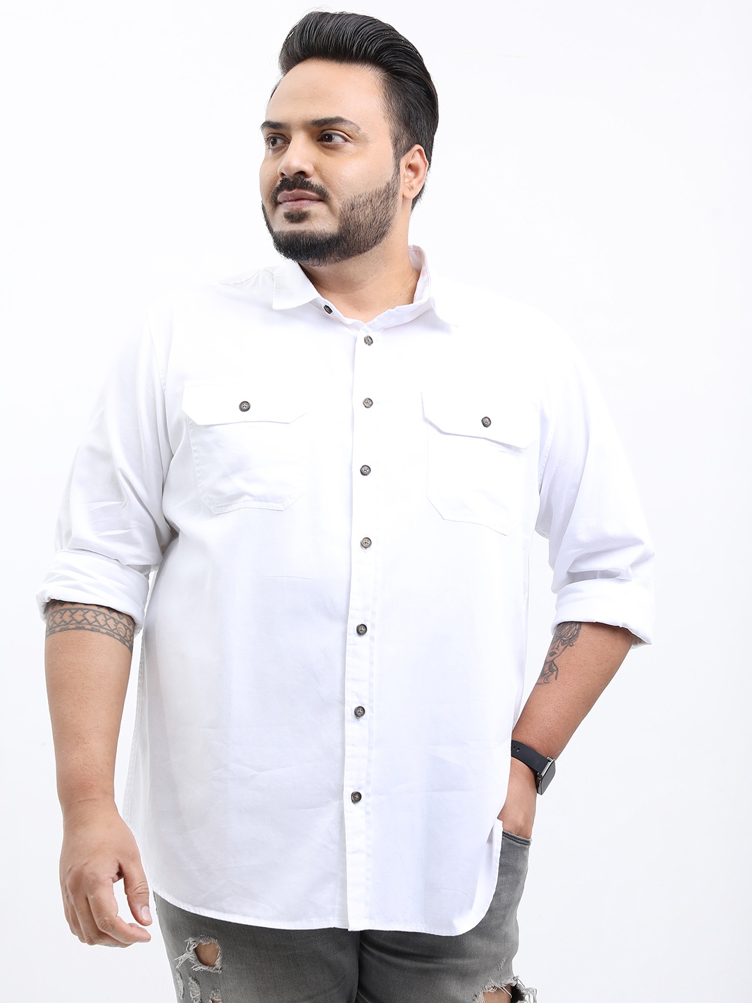 

HIGHLANDER Men Plus Size Slim Fit Casual Cotton Shirt, White
