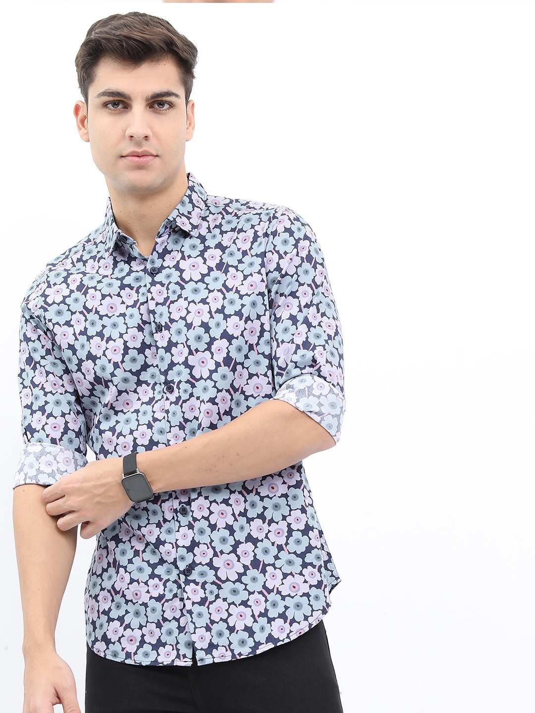 

HIGHLANDER Men Slim Fit Floral Printed Casual Shirt, Lavender