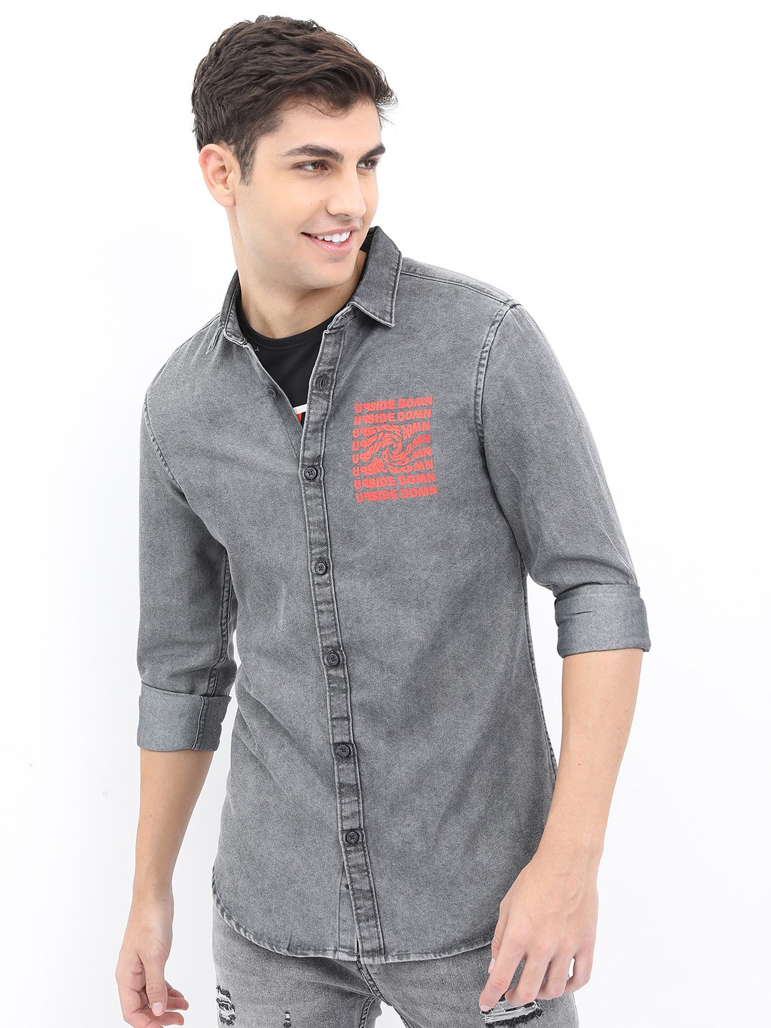 

HIGHLANDER Men Slim Fit Printed Casual Shirt, Grey