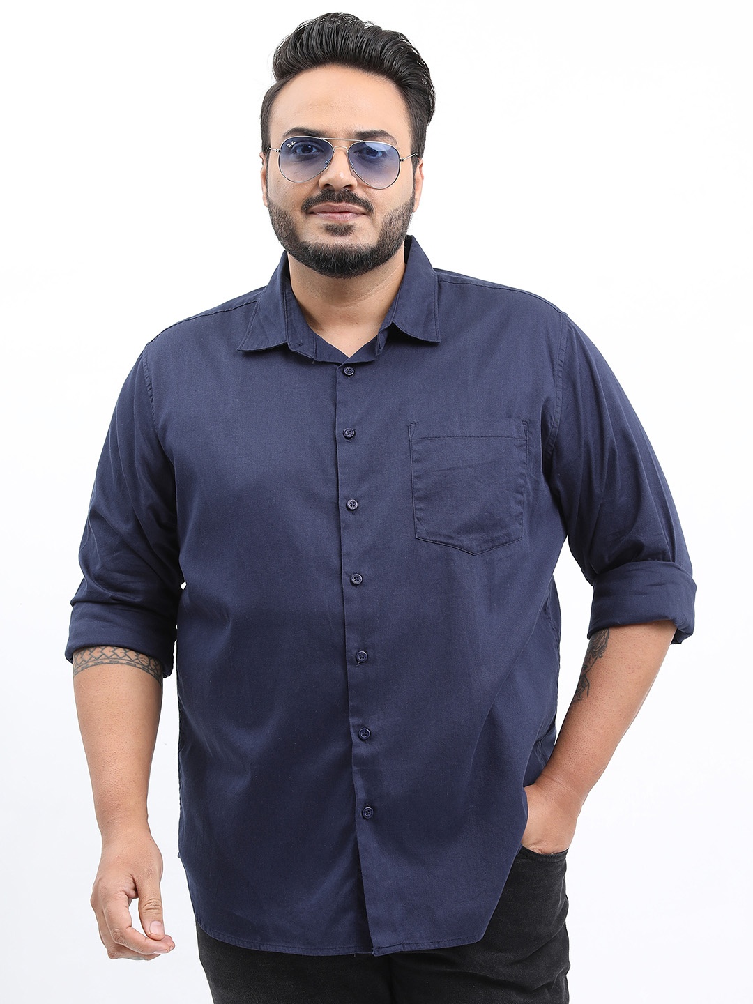

HIGHLANDER Men Slim Fit Cotton Casual Shirt, Blue
