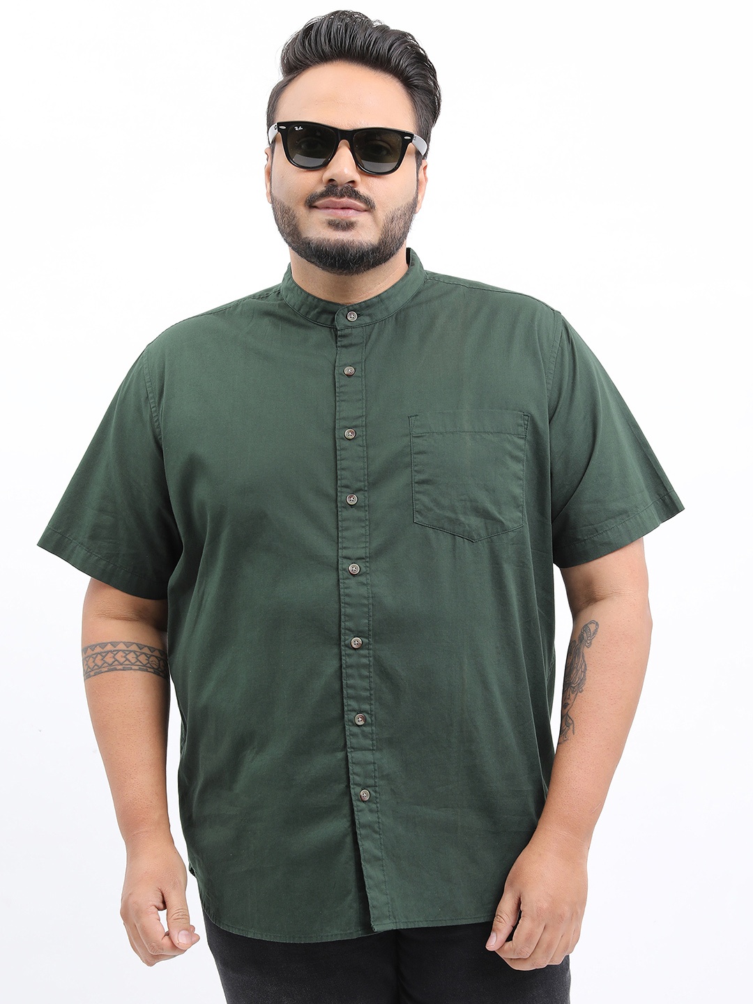 HIGHLANDER Men Plus Size Cotton Slim Fit Casual Shirt, Olive