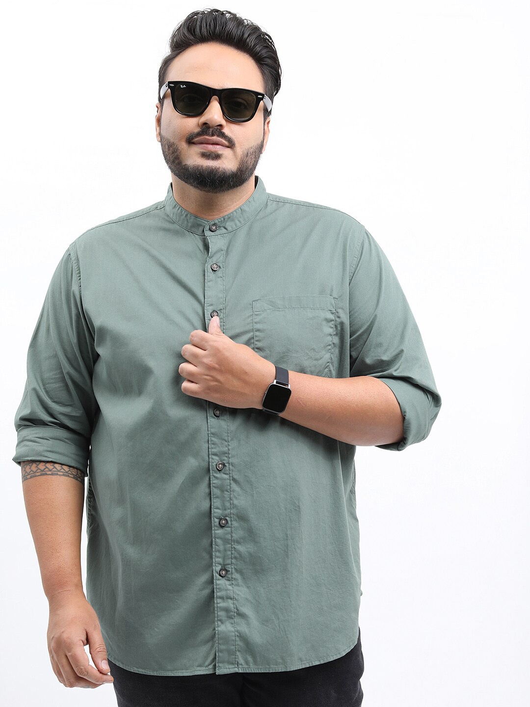 

HIGHLANDER Men Plus size Regular Fit Cotton Casual Shirt, Blue