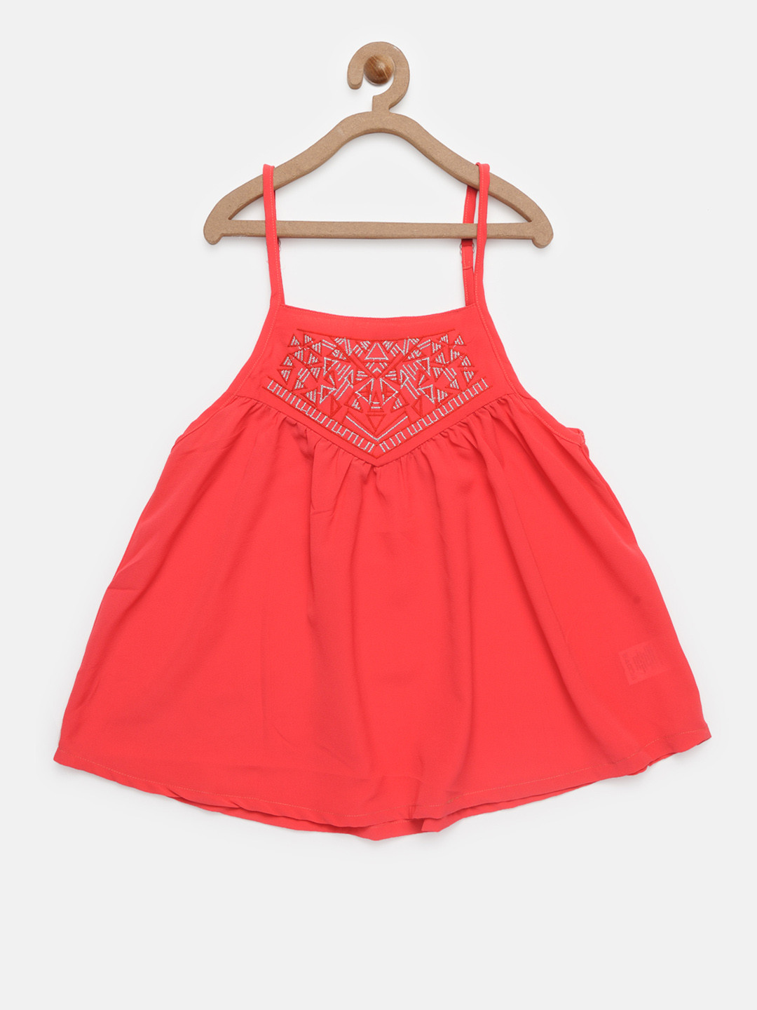 

612FEARLESS Girls Coral Pink Solid A-Line Top