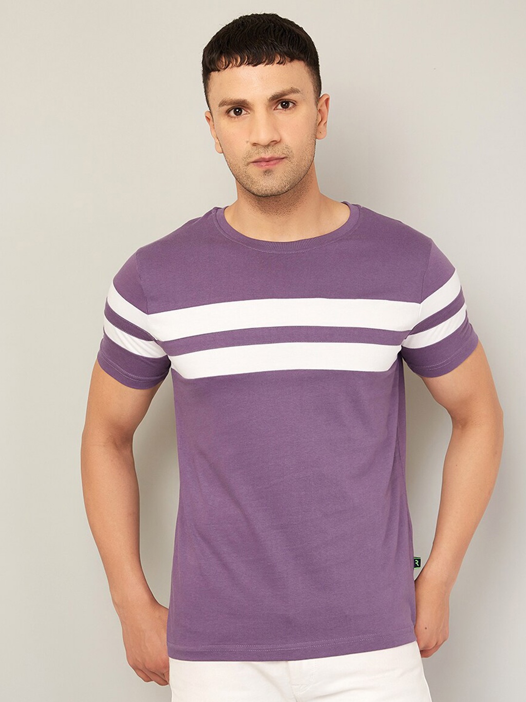 

Rodzen Men Striped Pure Cotton T-shirt, Purple