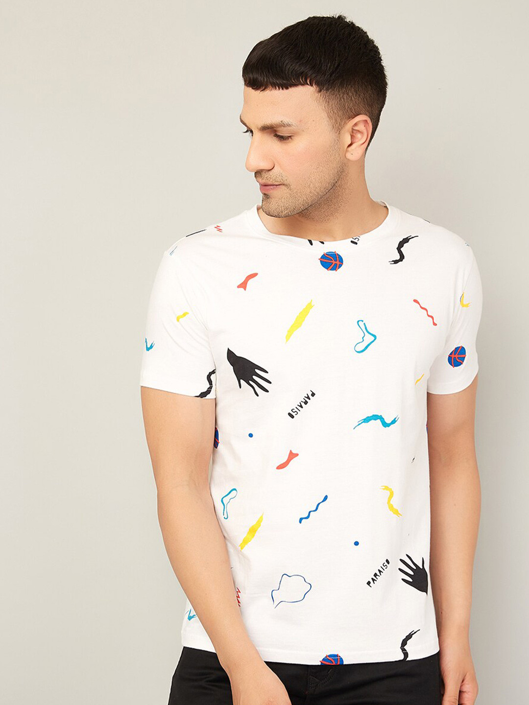 

Rodzen Men Printed Pure Cotton T-shirt, White