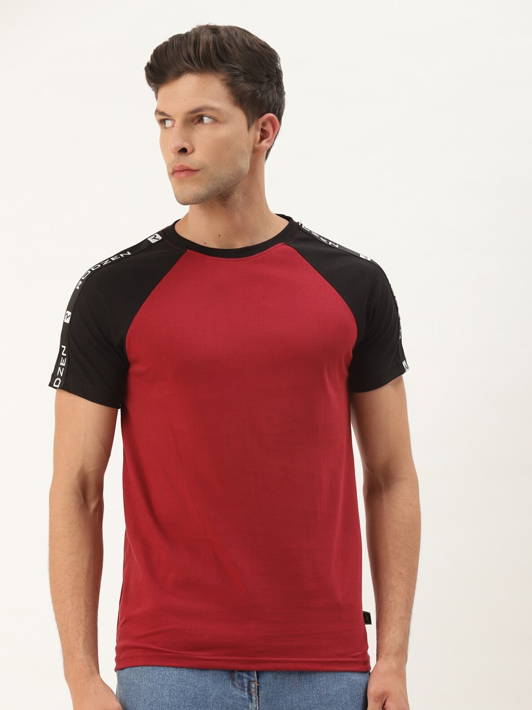 

Rodzen Men Colourblocked Pure Cotton T-shirt, Maroon