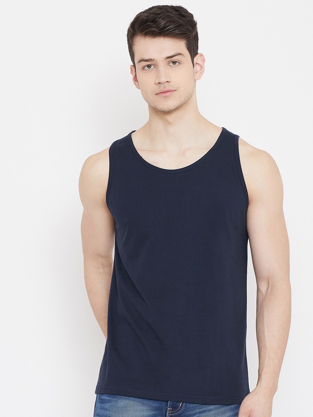 

Rodzen Men Sleeveless Pure Cotton T-shirt, Navy blue