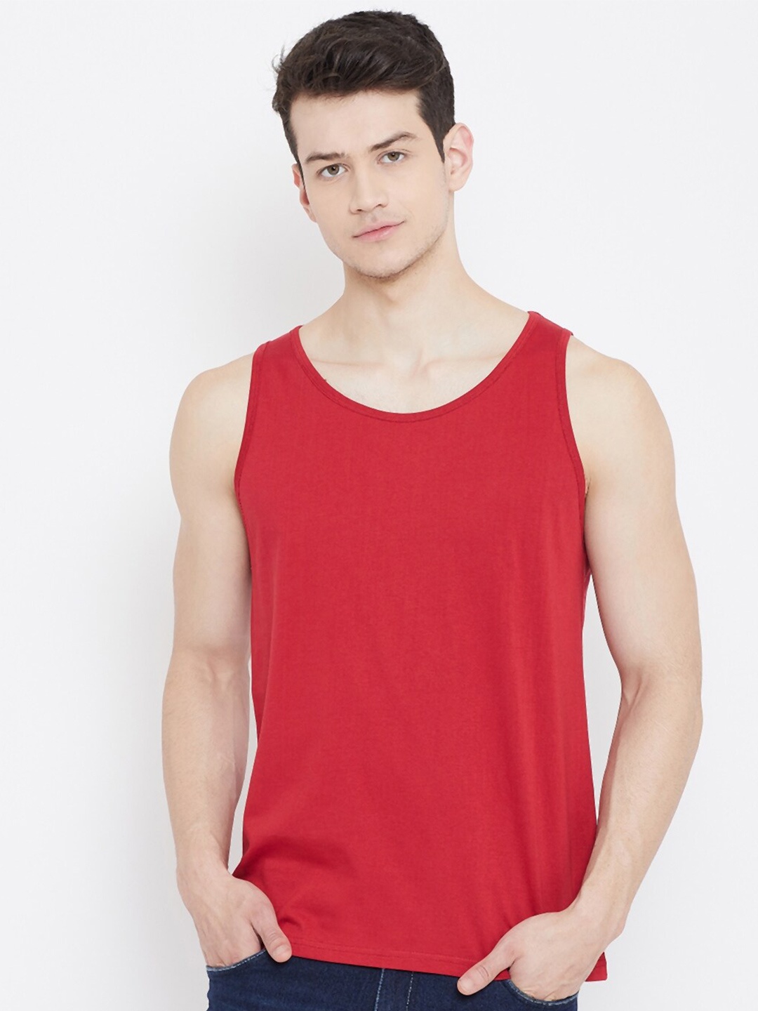 

Rodzen Men Sleeveless Pure Cotton T-shirt, Red