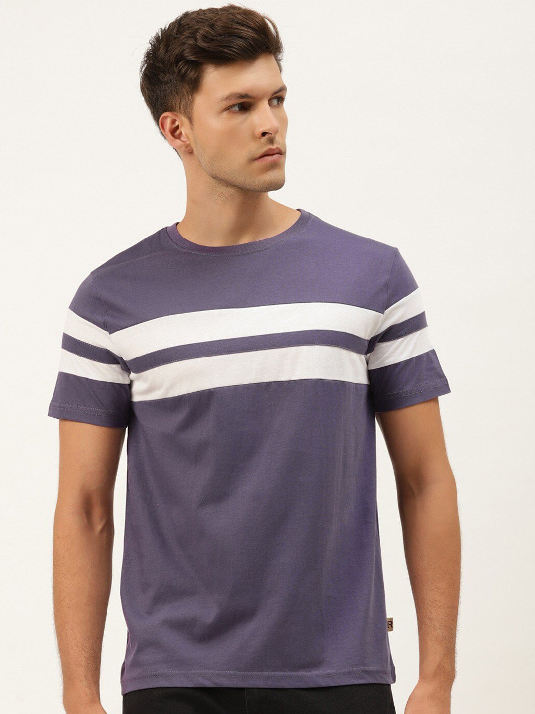 

Rodzen Men Striped Pure Cotton T-shirt, Purple