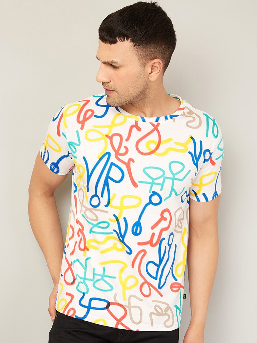 

Rodzen Men Printed Pure Cotton T-shirt, White