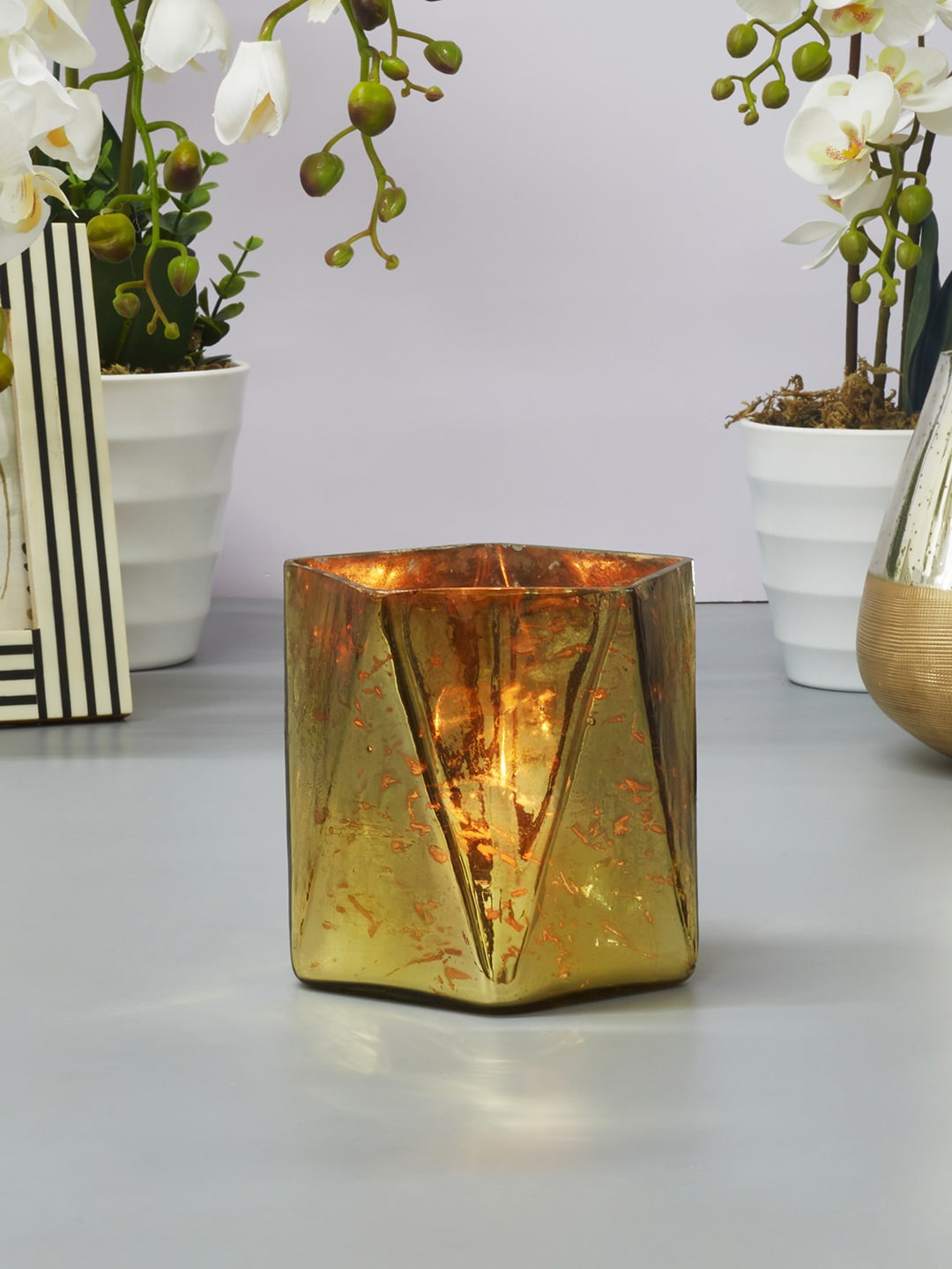 

HomeTown Phiona Gold-Coloured Glass Hexa Candle Holders