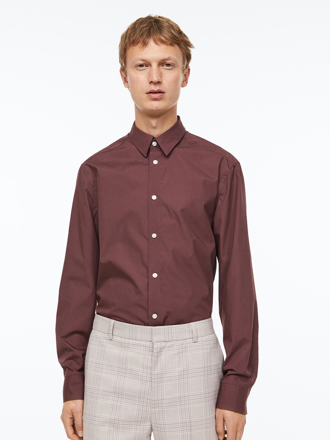 

H&M Men Regular Fit Cotton Shirt, Maroon
