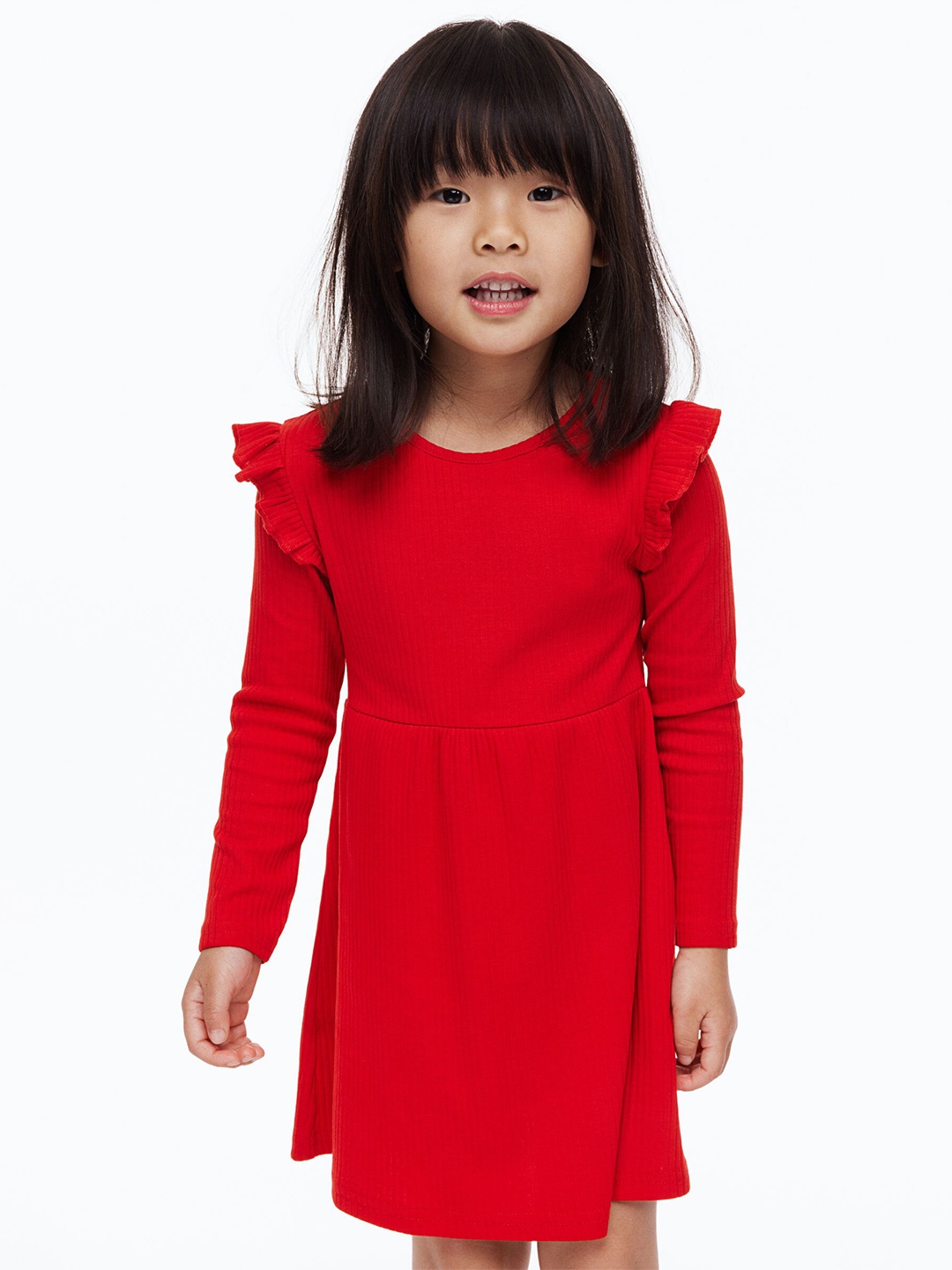 

H&M Girls Ribbed Jersey Dress, Red