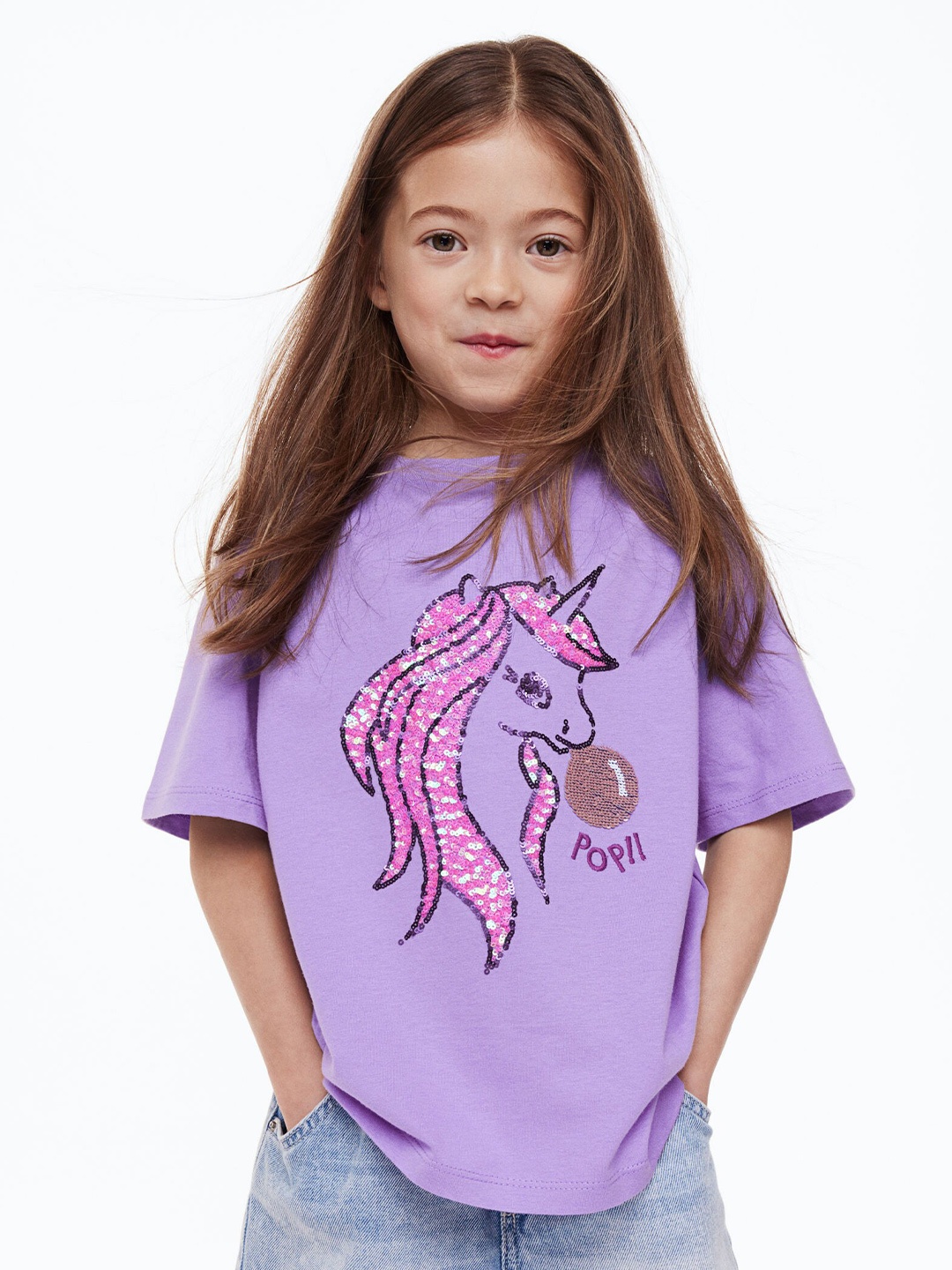 

H&M Girls Reversible Sequin-Motif T-shirt, Purple