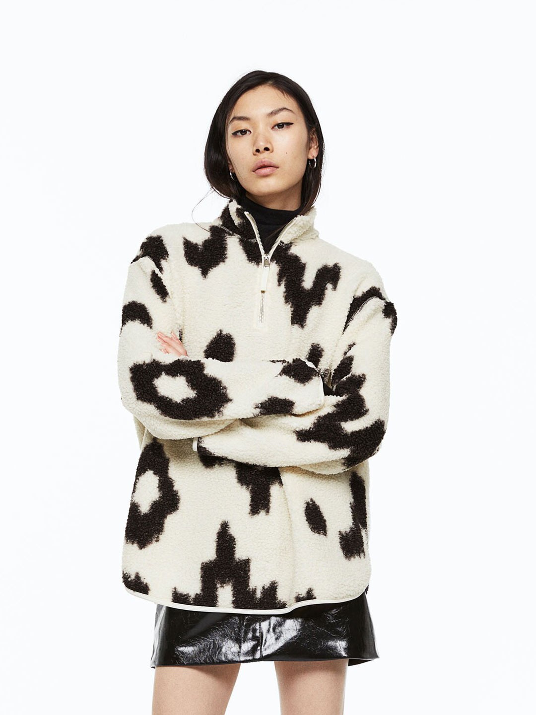 

H&M Women Zip-Top Teddy Top, Off white