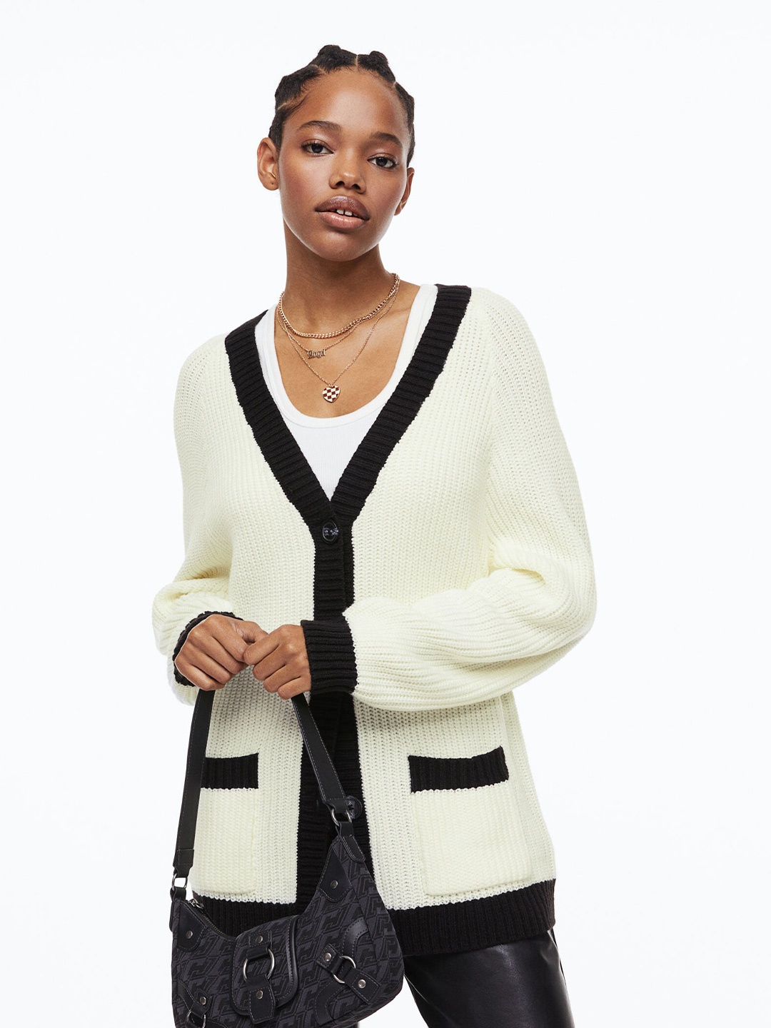 

H&M Women Rib-Knit Acrylic Cardigan, Off white