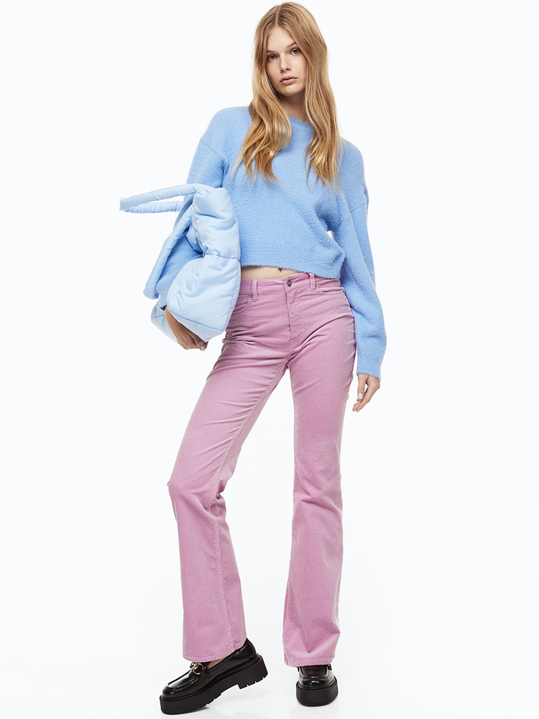 

H&M Women Flared Corduroy Trousers, Lavender