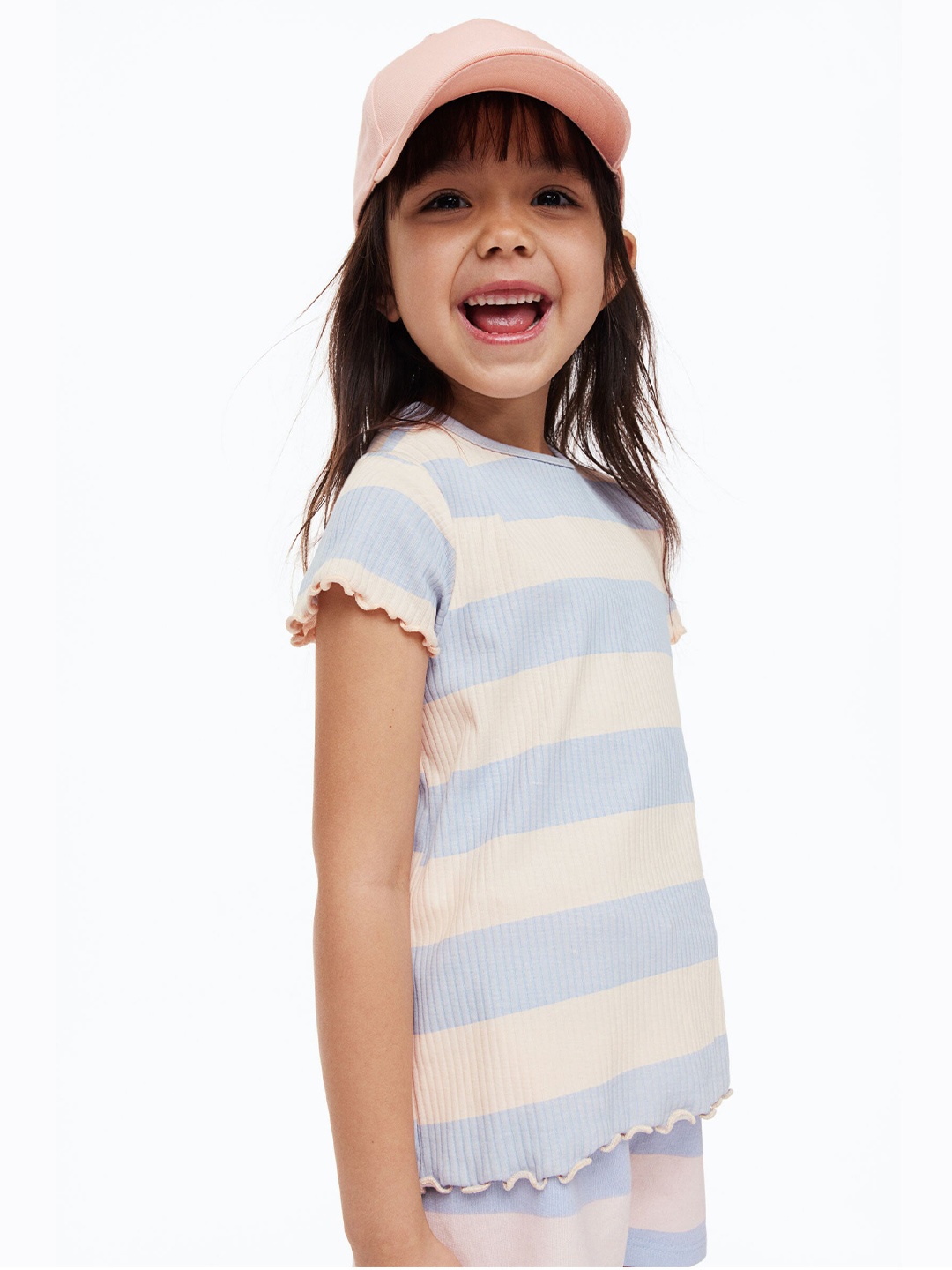 

H&M Girls Short-Sleeved Ribbed Top, Blue