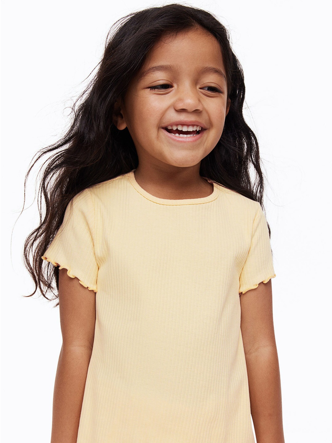 

H&M Girls Short-Sleeved Ribbed Top, Yellow