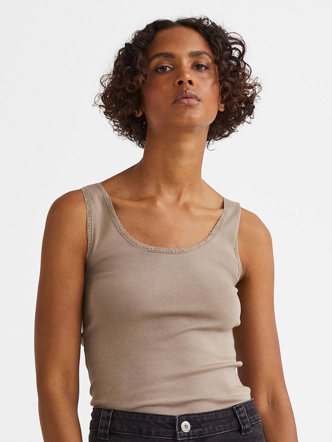

H&M Women vest Top with Lace Trims, Beige
