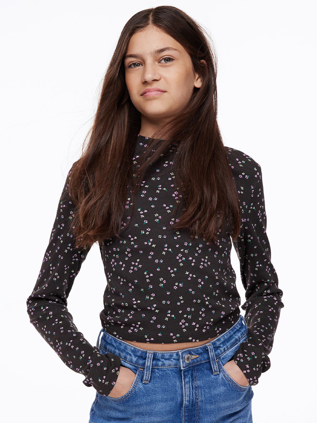 

H&M Girls Long-Sleeved Jersey Top, Grey