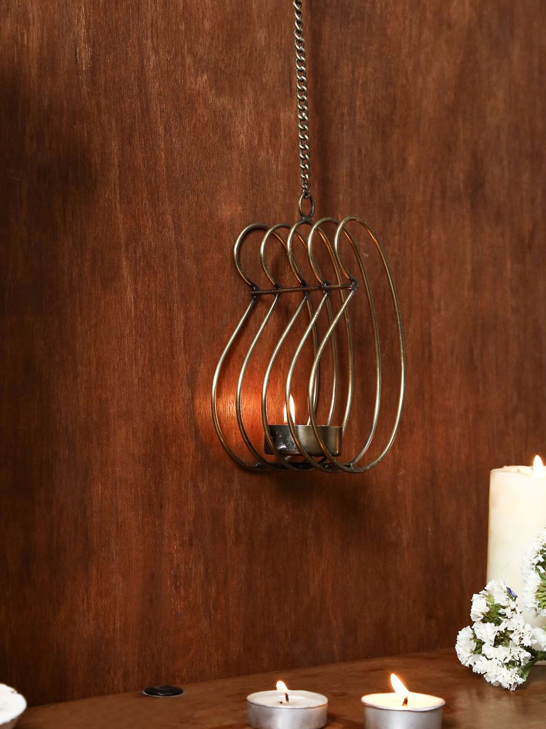 

Unravel India Metallic Hanging Candle Holder, Bronze