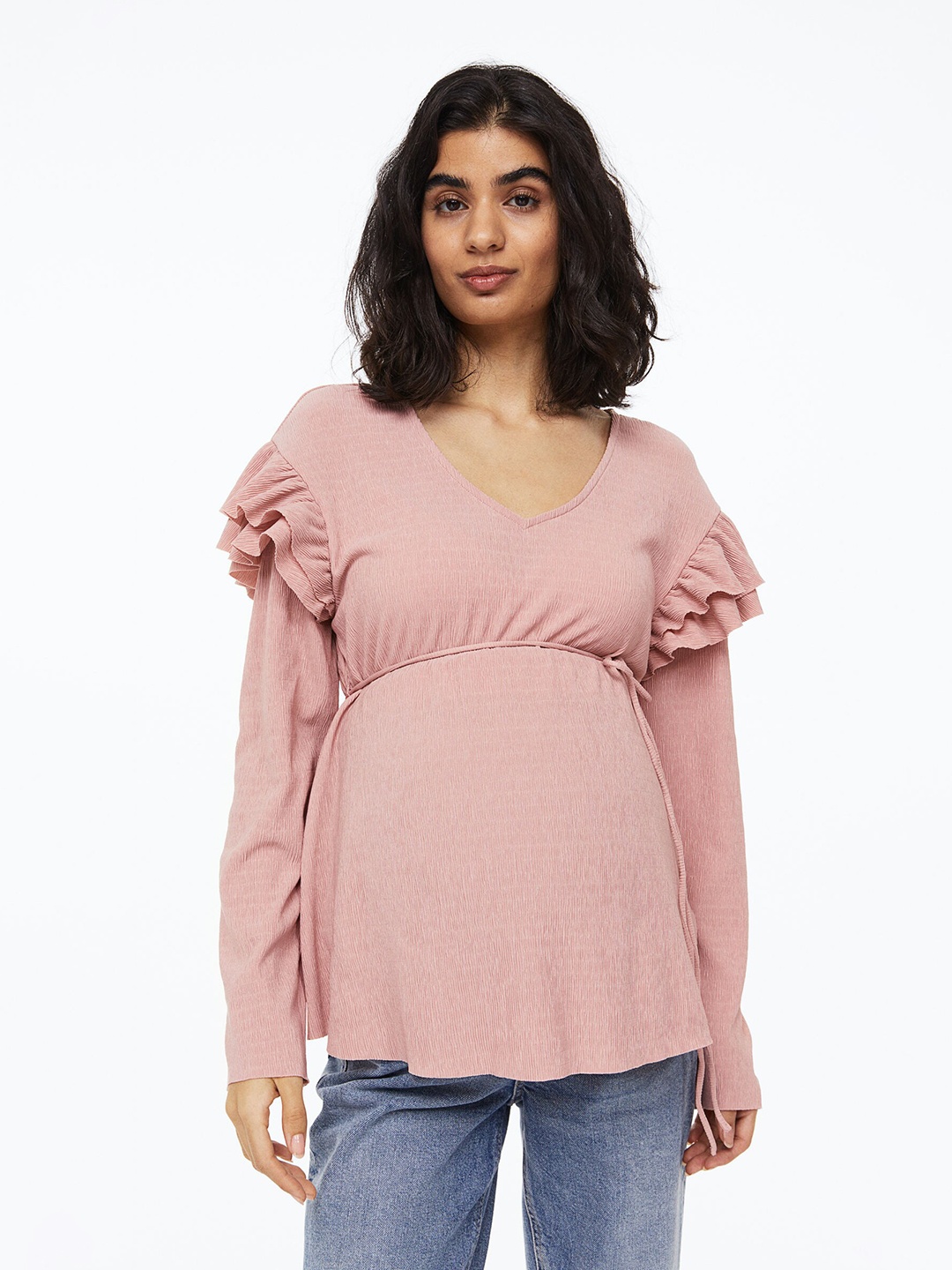 

H&M Women MAMA Flounce-Trimmed Top, Pink