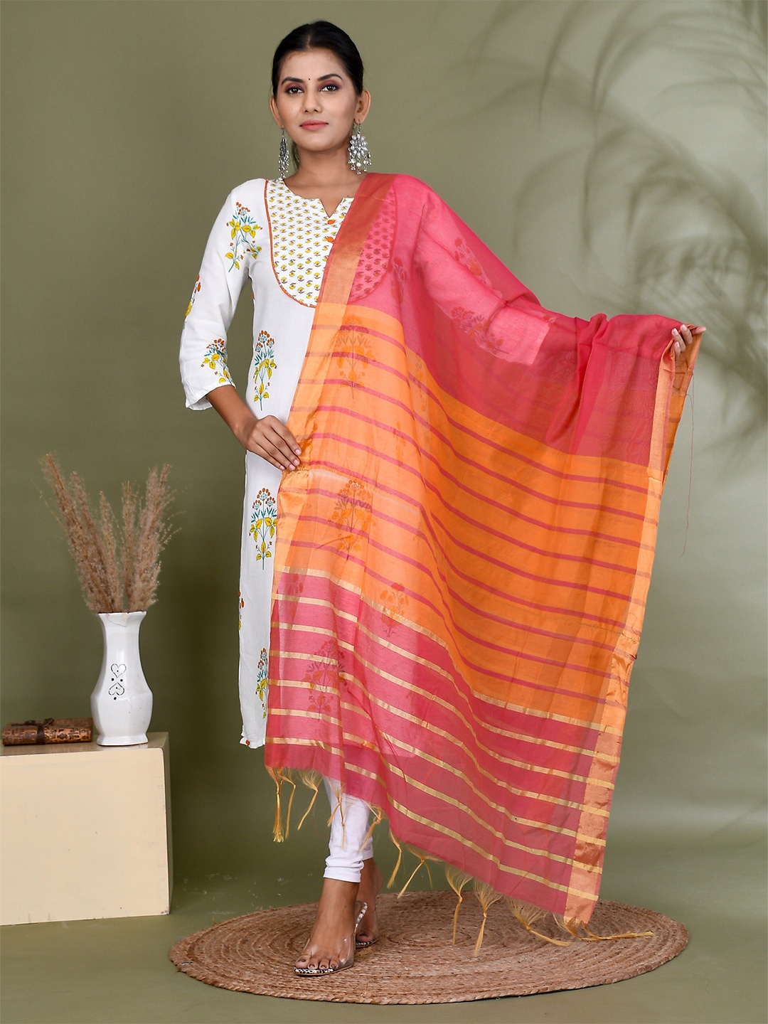 

Kesarya Striped Organza Dupatta, Pink