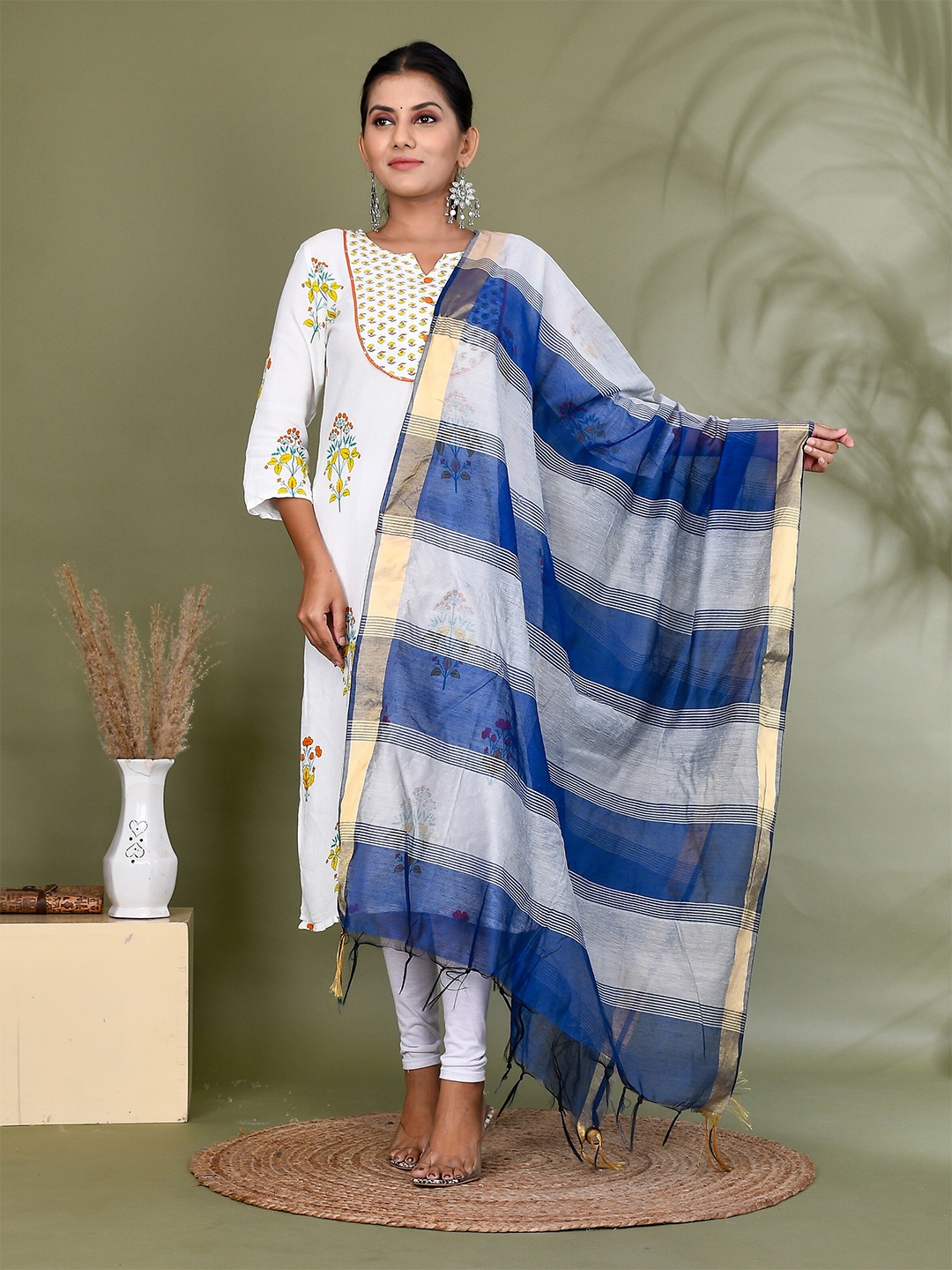 

Kesarya Striped Organza Dupatta, Blue