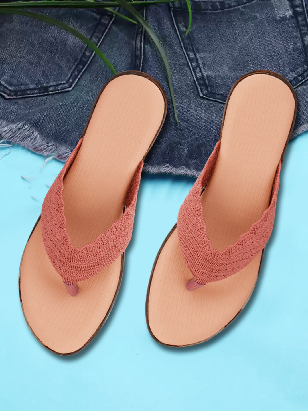 

sneakers villa Women T-Strap Flats, Peach