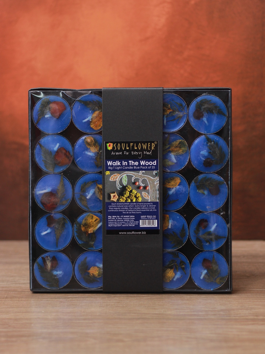 

Soulflower Set of 25 Walk in the Wood Scented Blue Tea Light Candles