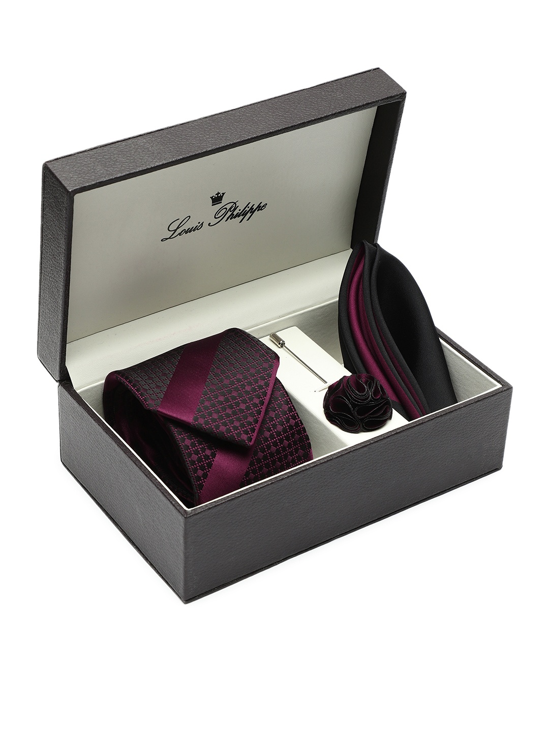 

Louis Philippe Men Woven Design Accessory Gift Set, Burgundy
