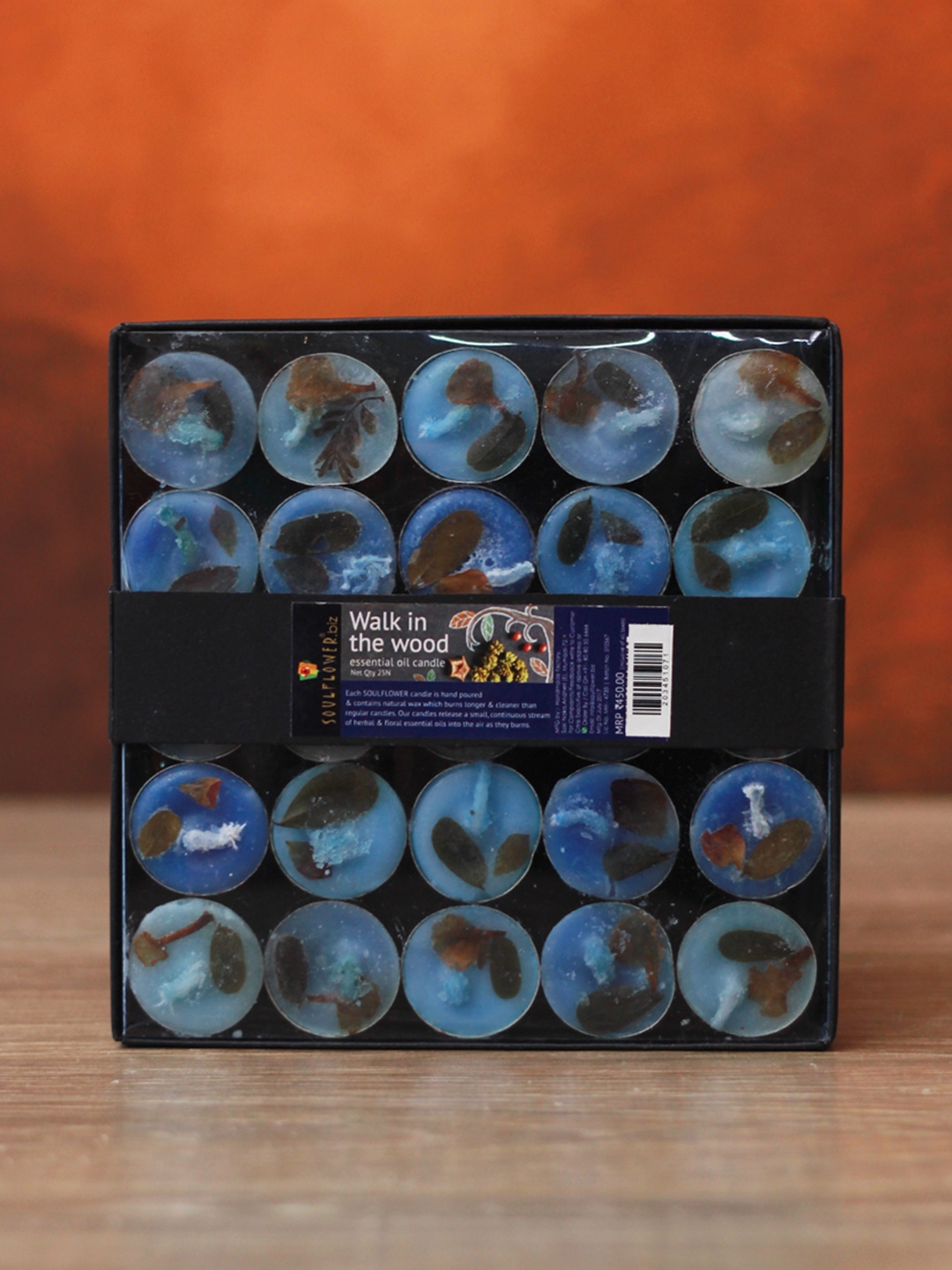 

Soulflower Set of 25 Walk in the Wood Scented Blue Tea Light Candles