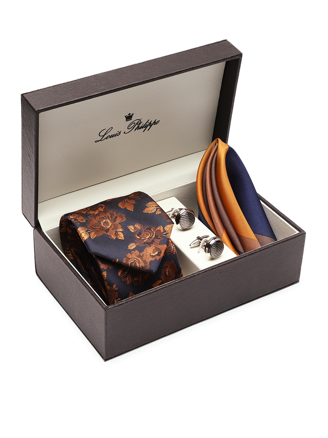 

Louis Philippe Men Woven Design Accessory Gift Set, Brown