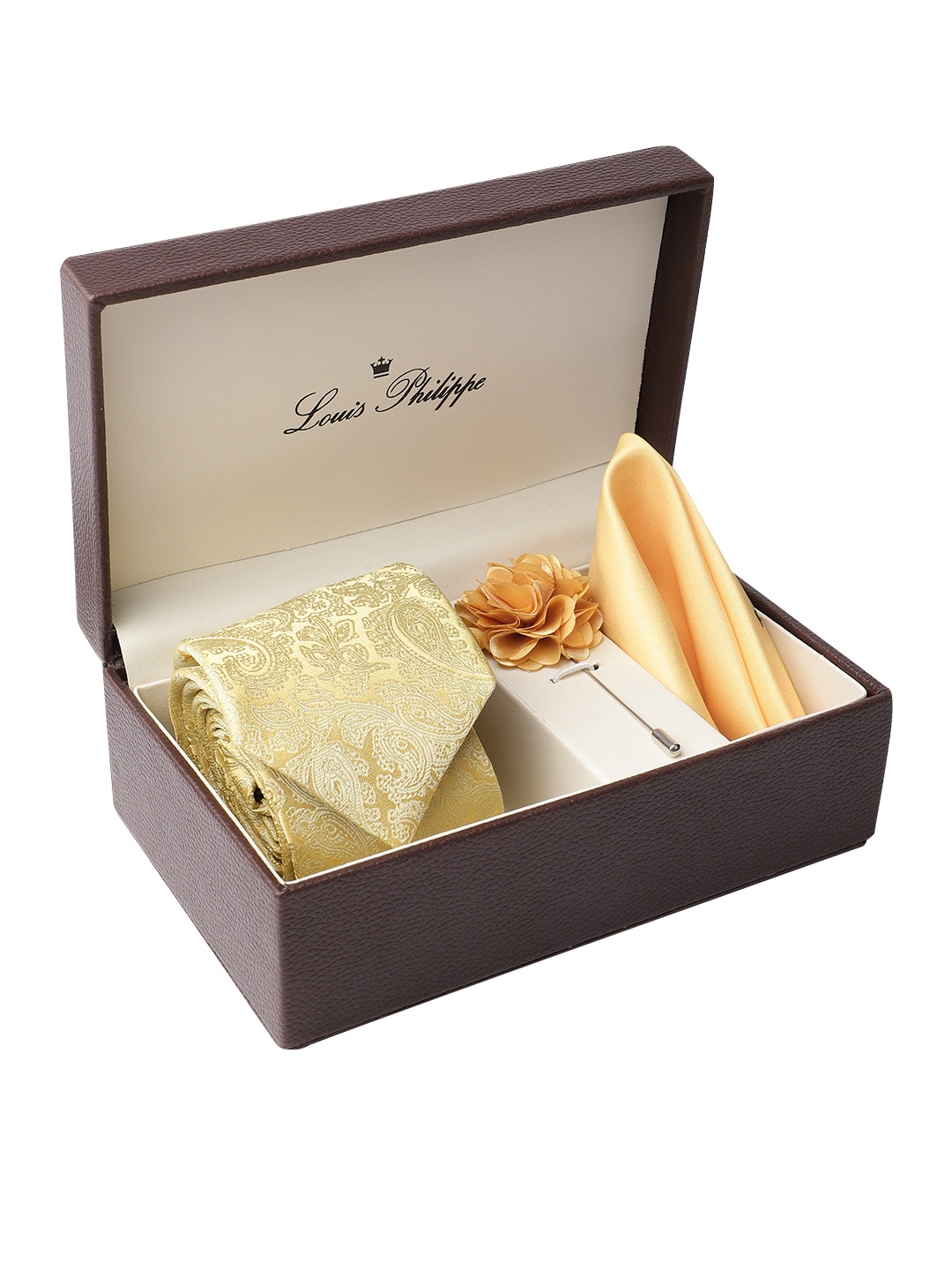 

Louis Philippe Men Paisley Self Design Accessory Gift Set, Yellow