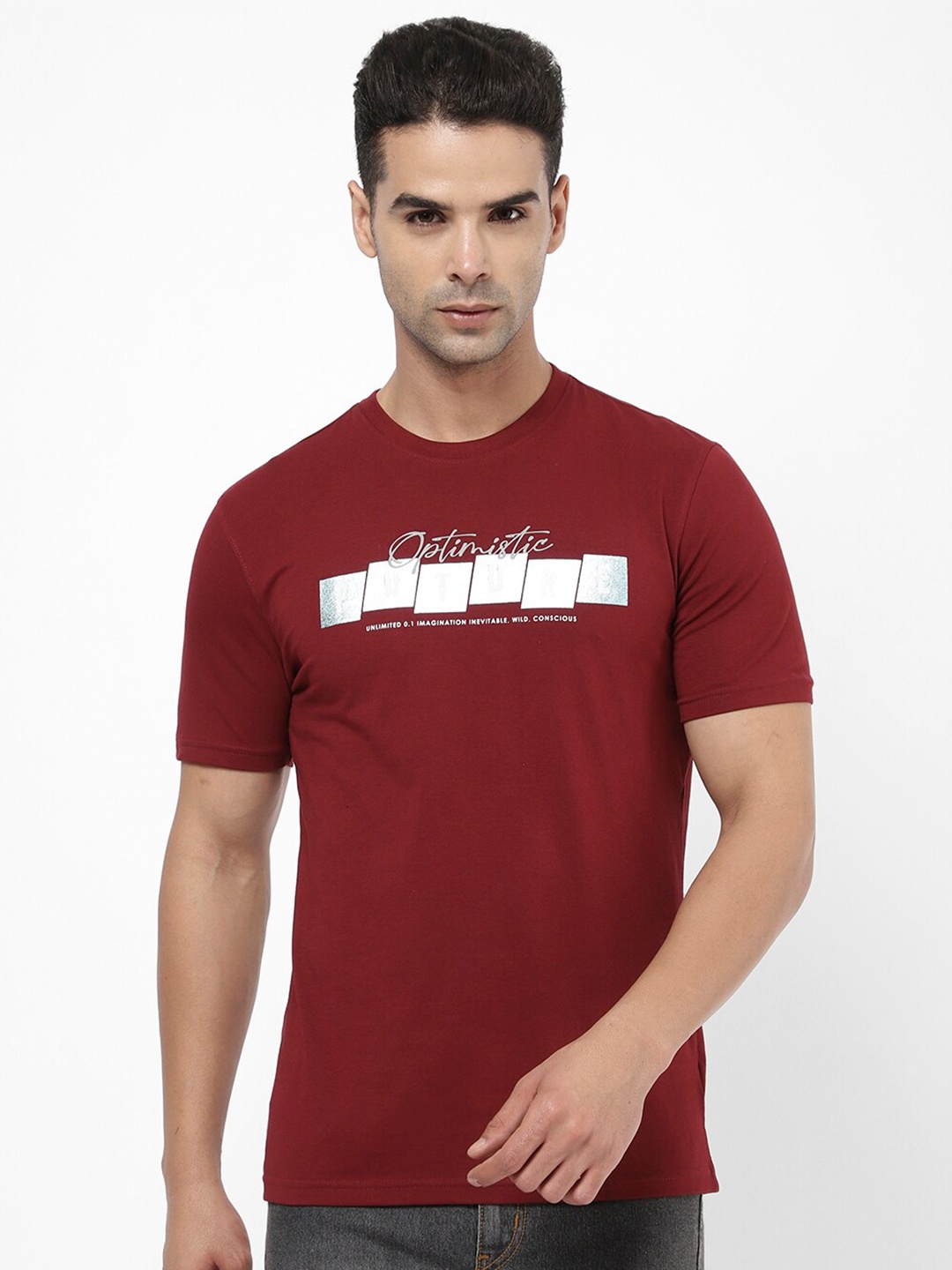

R&B Men Typography Cotton T-shirt, Maroon