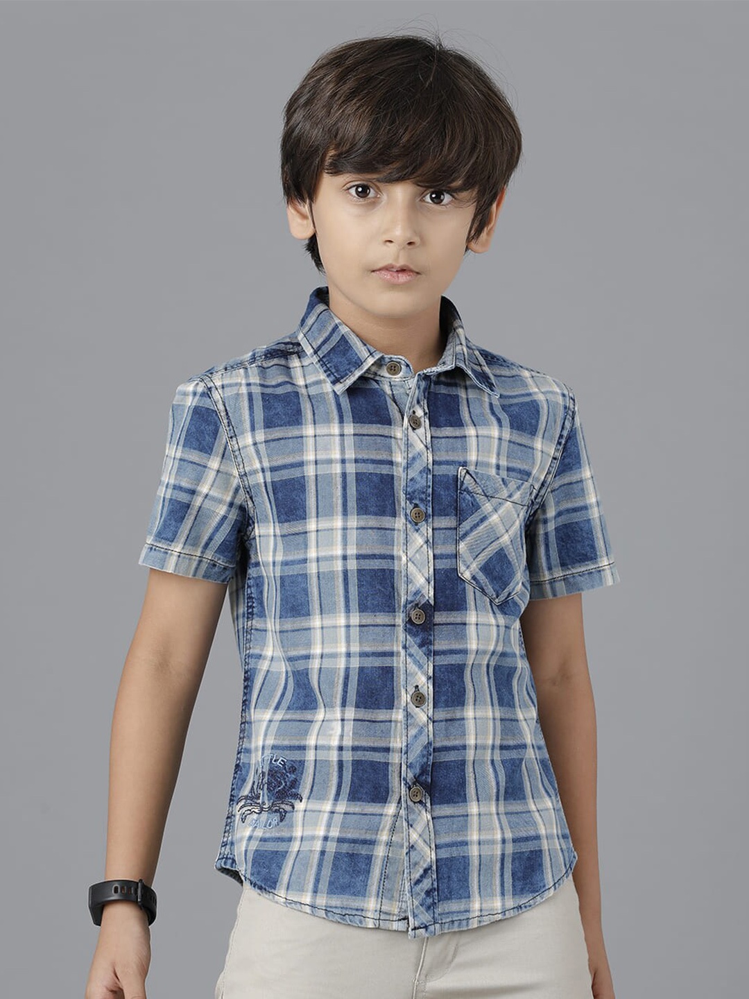 

UNDER FOURTEEN ONLY Boys Checked Casual Shirt, Blue