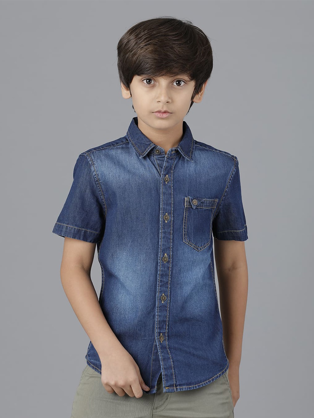 

UNDER FOURTEEN ONLY Boys Faded Casual Shirt, Navy blue