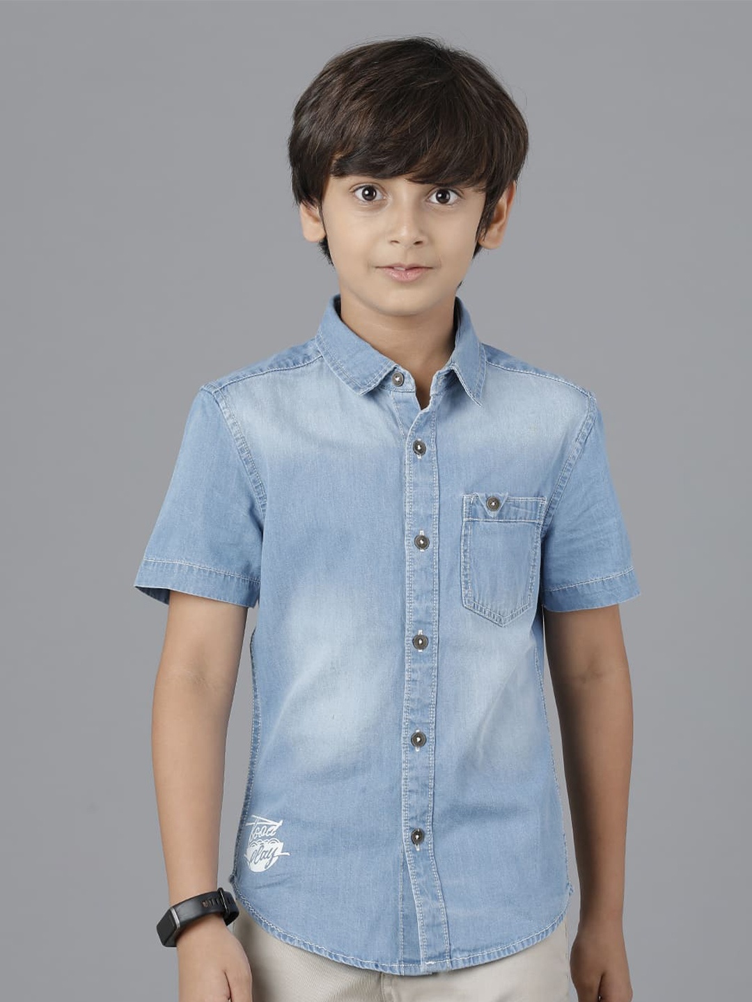 

UNDER FOURTEEN ONLY Boys Faded Cotton Casual Shirt, Blue