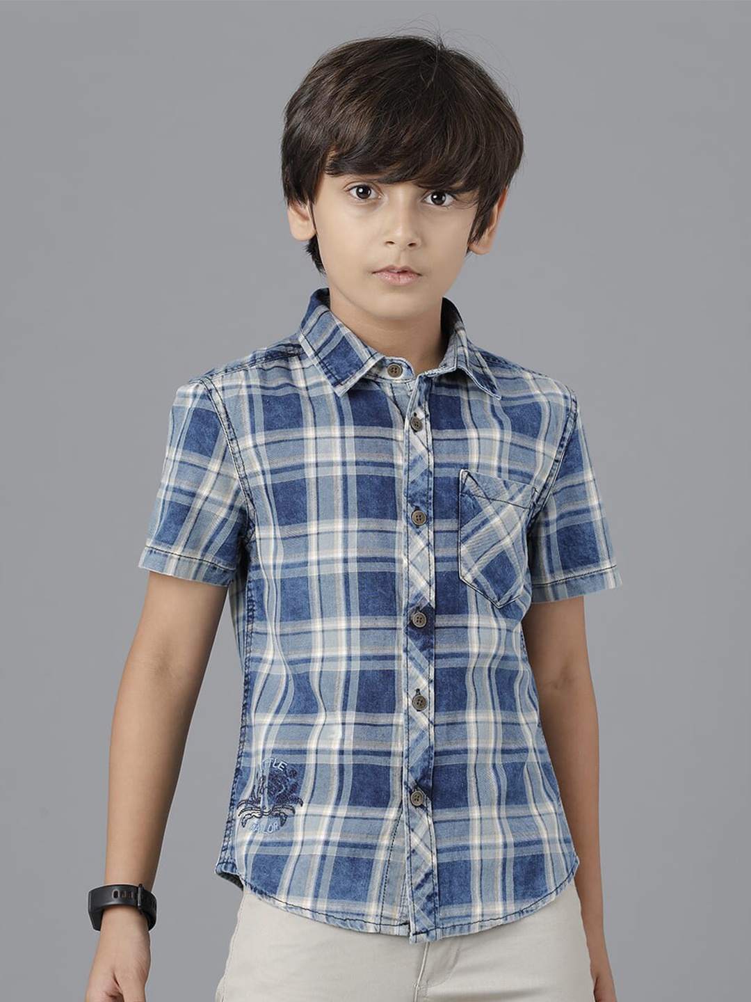 

UNDER FOURTEEN ONLY Boys Tartan Checked Casual Shirt, Blue