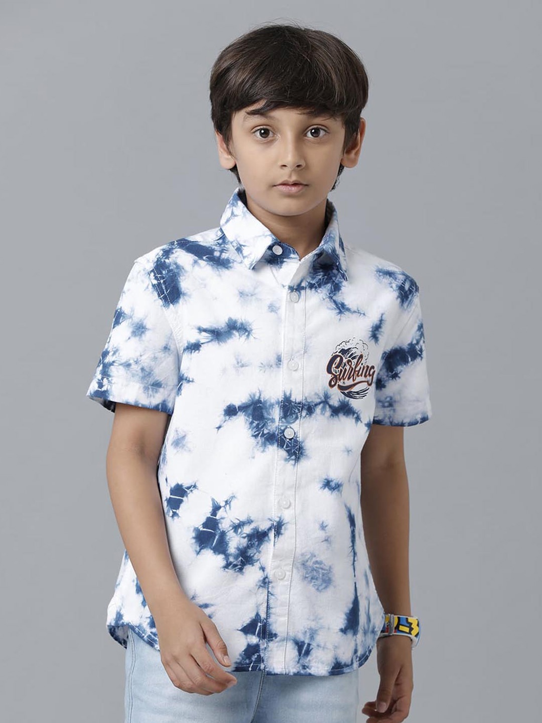 

UNDER FOURTEEN ONLY Boys Printed Cotton Casual Shirt, White