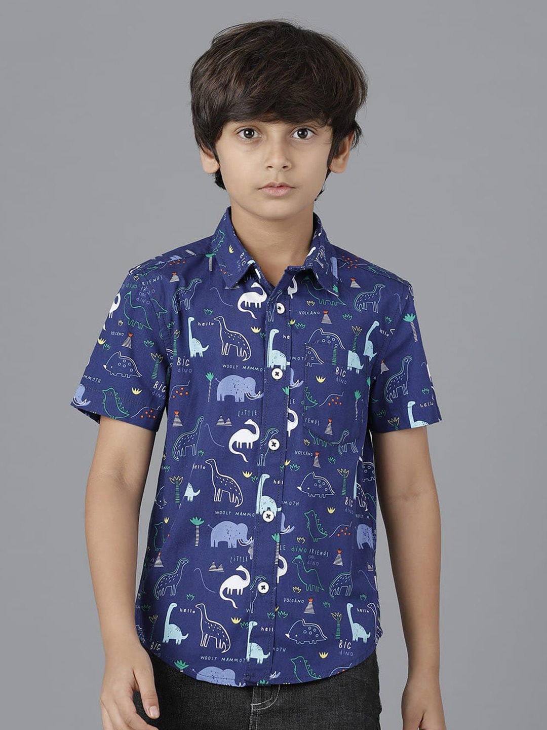 

UNDER FOURTEEN ONLY Boys Printed Cotton Casual Shirt, Navy blue
