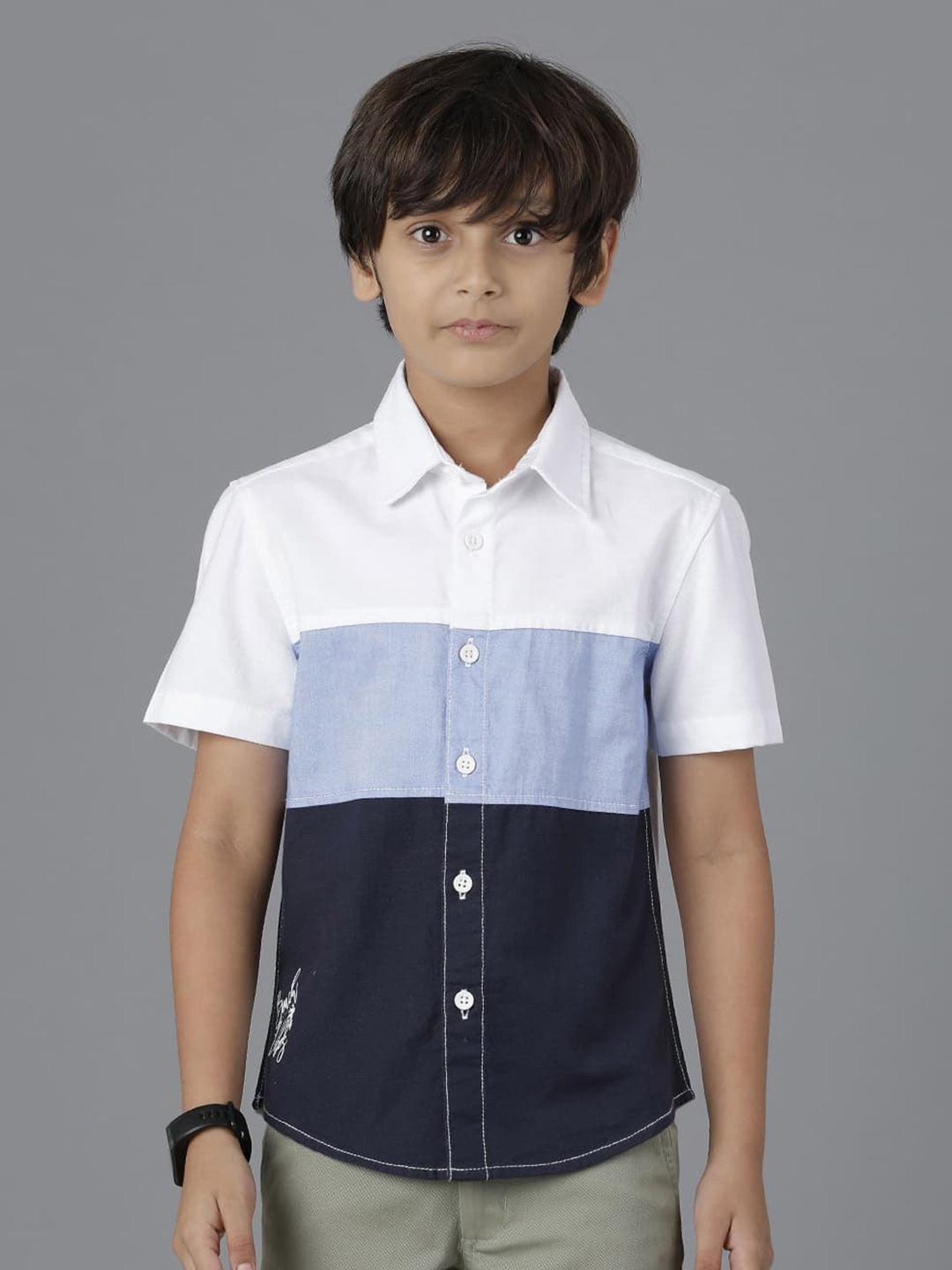 

UNDER FOURTEEN ONLY Boys Colourblocked Cotton Casual Shirt, White