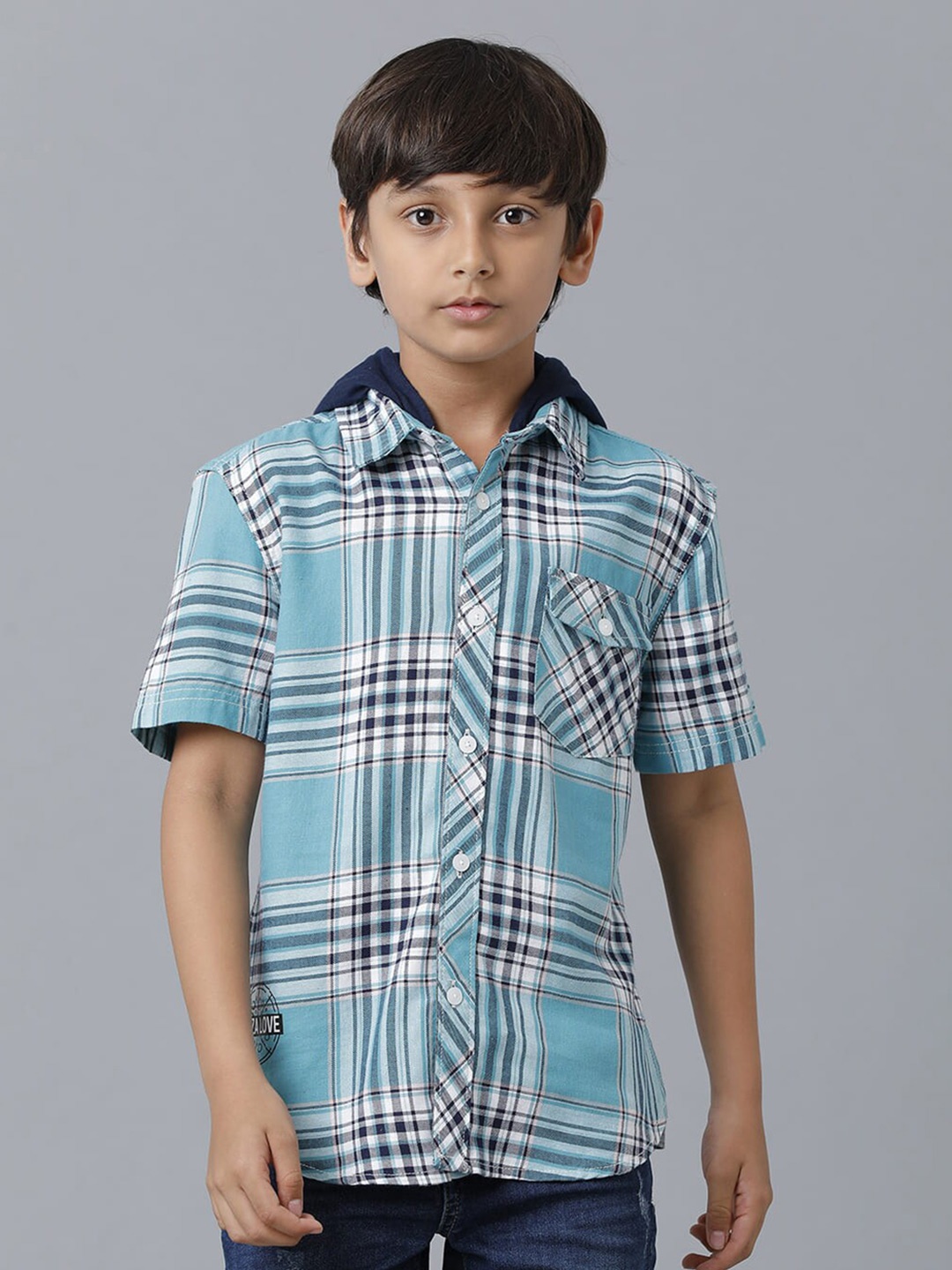 

UNDER FOURTEEN ONLY Boys Tartan Checked Casual Cotton Shirt, Blue