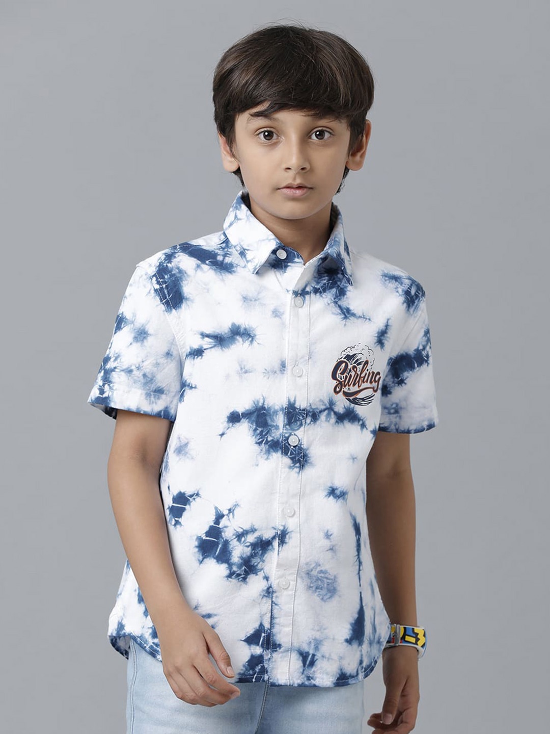 

UNDER FOURTEEN ONLY Boys Faded Casual Spread Collar Cotton Shirt, Navy blue