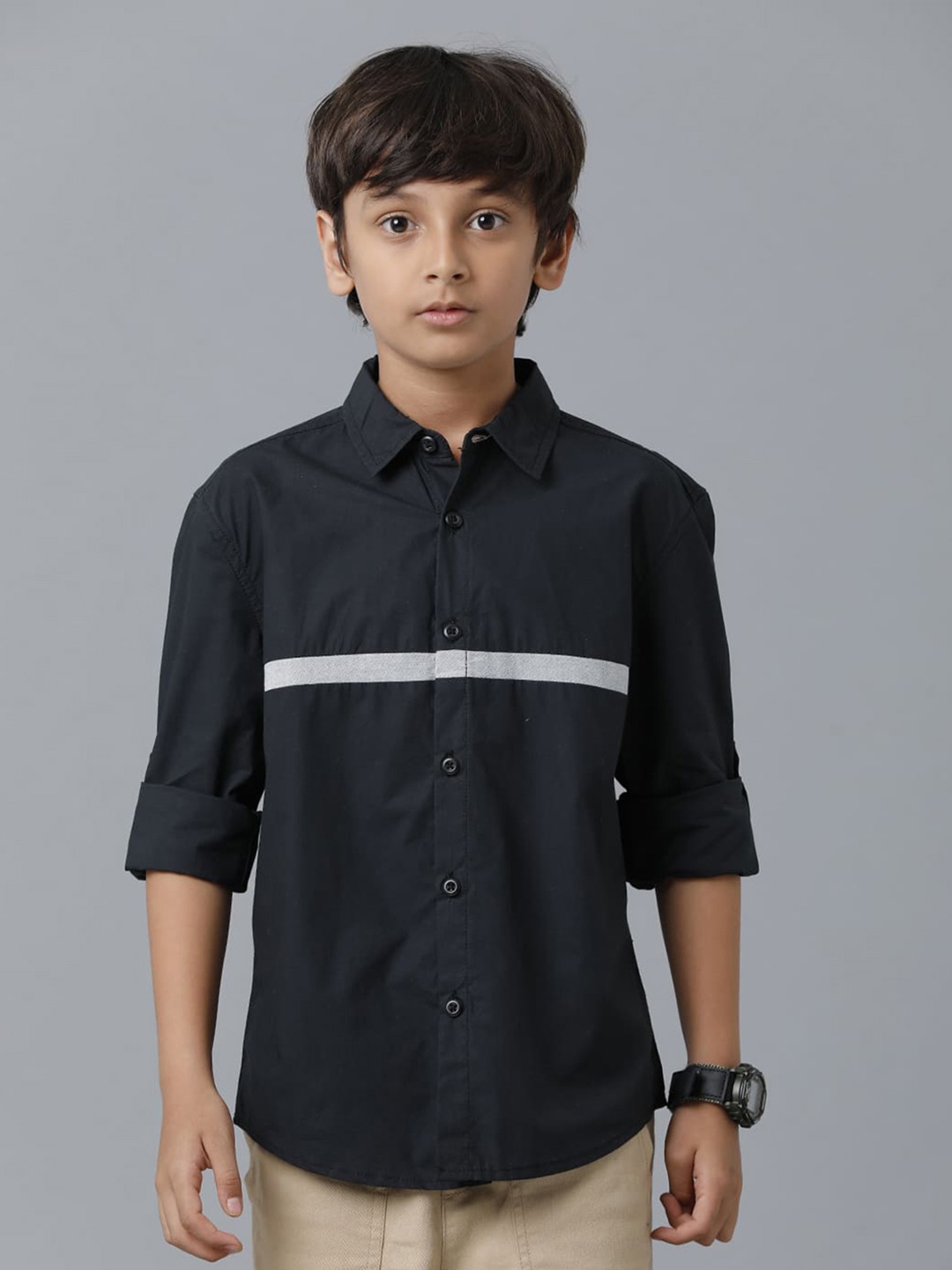 

UNDER FOURTEEN ONLY Boys Casual Cotton Shirt, Black