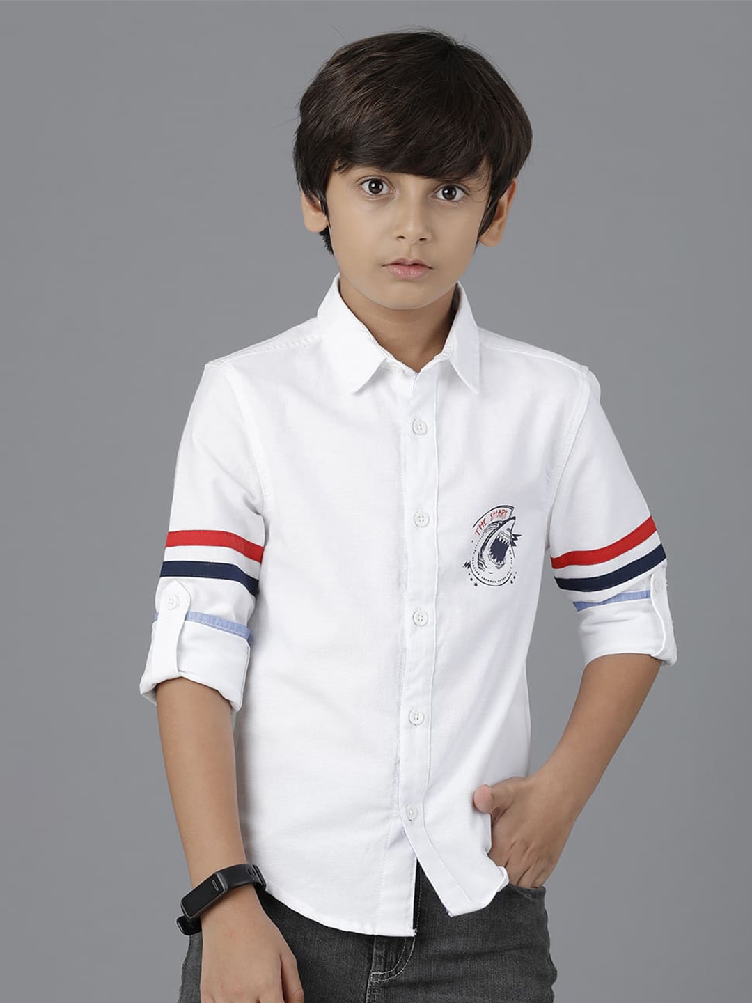 

UNDER FOURTEEN ONLY Boys Printed Cotton Casual Shirt, White