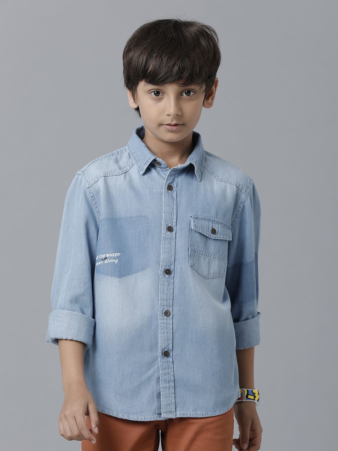 

UNDER FOURTEEN ONLY Boys Faded Cotton Casual Shirt, Blue