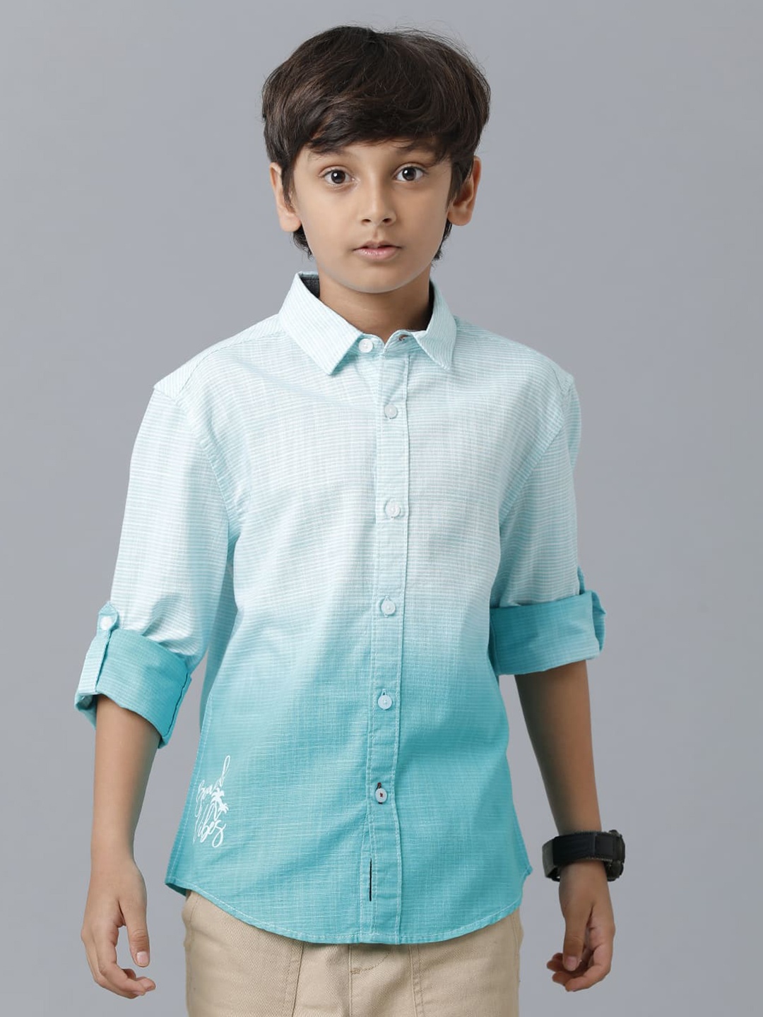 

UNDER FOURTEEN ONLY Boys Comfort Ombre Cotton Casual Shirt, Sea green